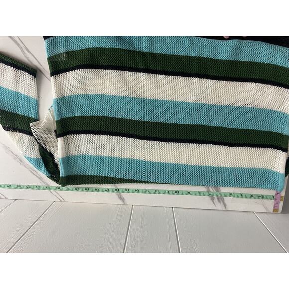 Talbots Mesh Striped Lightweight Sweater Plus Size 1X Linen Blend V-Neck - Picture 6 of 6